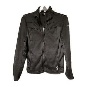 Spyder Jacket Black Full Zip  Waffle Knit Fleece Lined Spider Logo Womens M